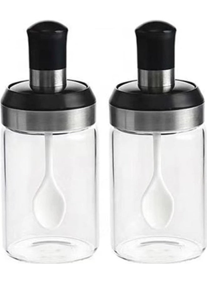 كوالتي مجموعة موزع زيت الزيتون، برطمانات التوابل مع غطاء وملاعق | زجاجة زيت الزيتون بخل 2 وزجاجة تخزين التوابل – موزع زيت الطهي زجاجة صلصة للمطبخ - Image 4